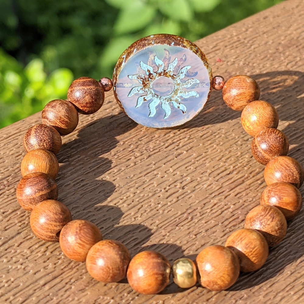 Boho Czech Glass Sun & Sandalwood Bracelet